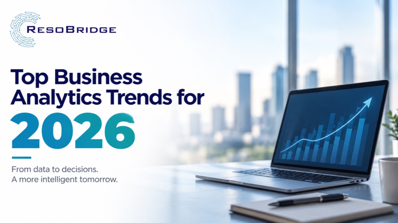 Top Business Analytics Trends for 2026: a laptop showing a rising analytics chart