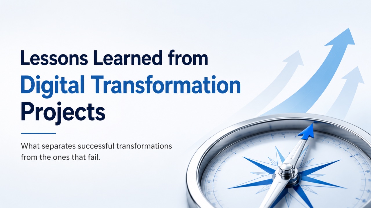Lessons Learned from Digital Transformation Projects: a compass with rising arrows