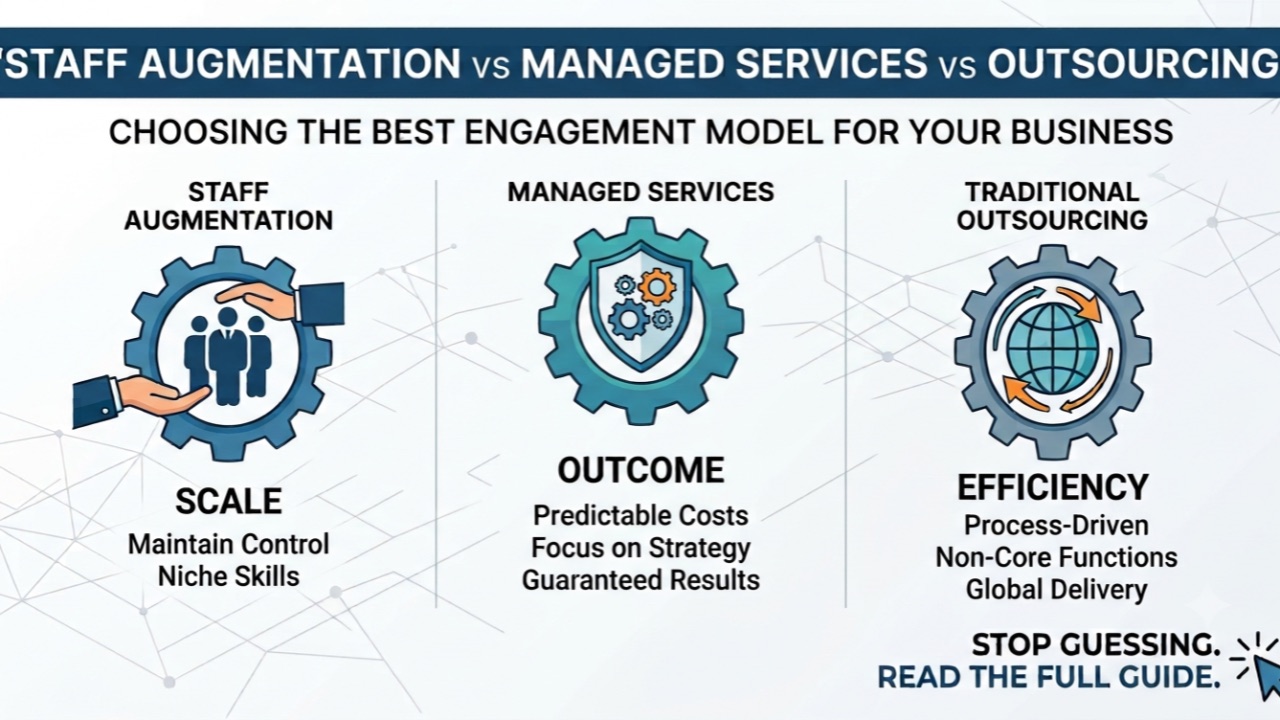 Staff augmentation vs managed services vs outsourcing compared: scale, outcome and efficiency